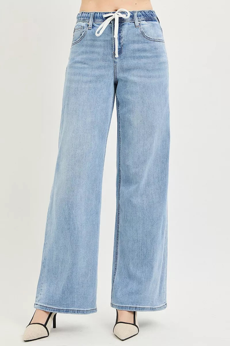 risen-elastic-band-slouchy-wide-jeans-with-drawstring Image 1