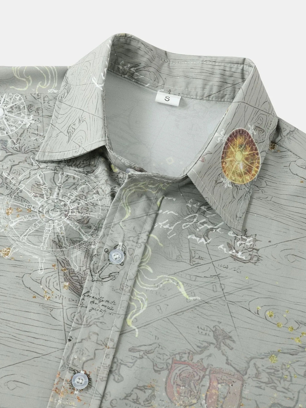 Men's Vintage Map Print Short Sleeve Button Down Shirt | Tampa Bay Discounts