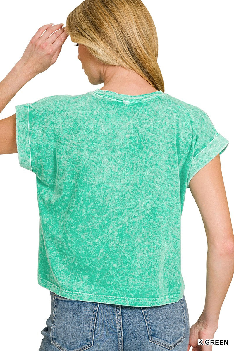 zenana-halo-snow-washed-cotton-cuffed-short-sleeve-top-2 image 3