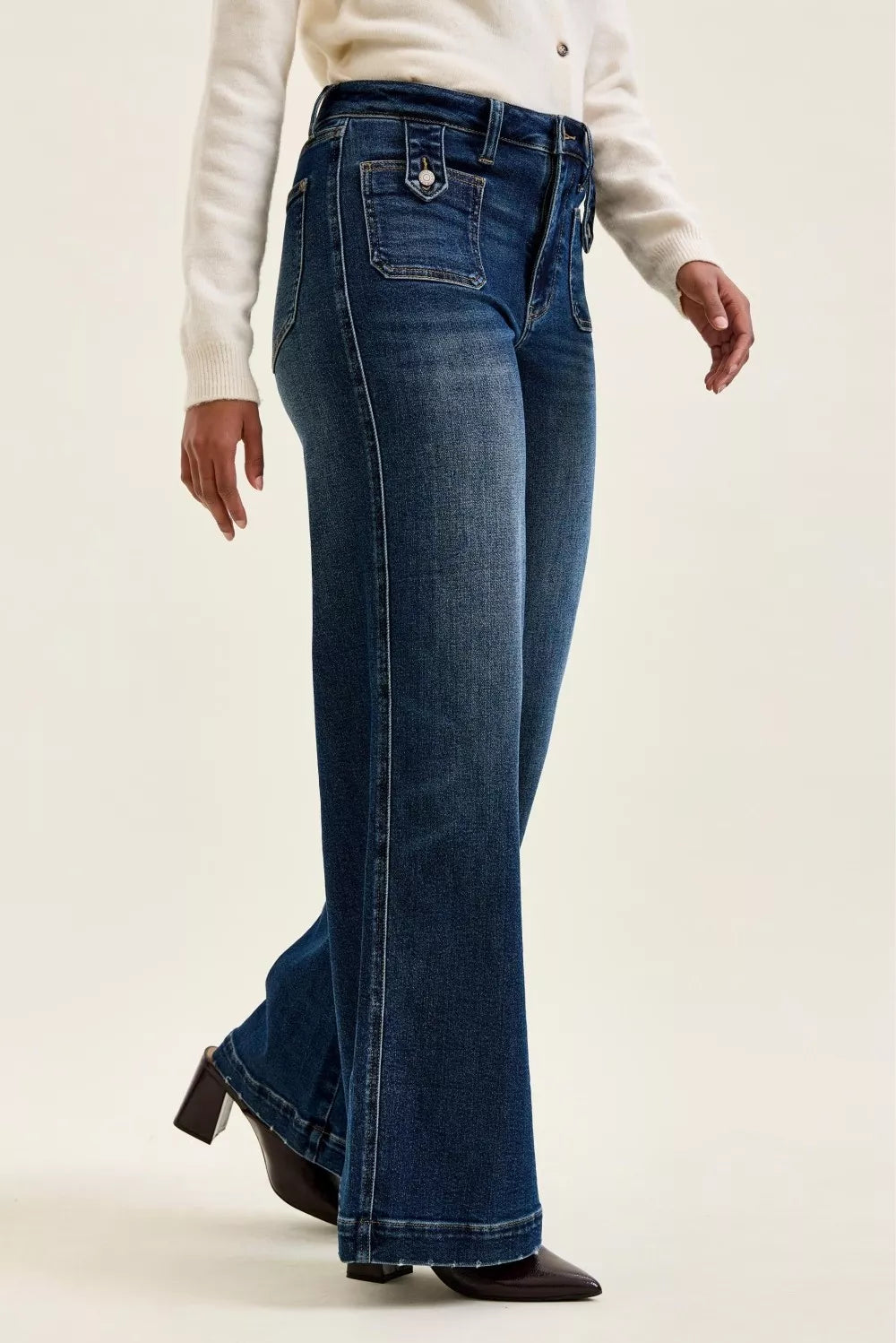 judy-blue-high-waist-lux-retro-wide-jeans-with-front-patch-tab-closure-dk-fade-indigo Image 2