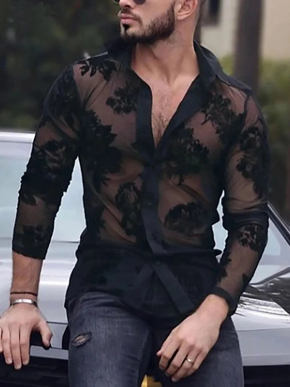 Men's Lace Button Down Long Sleeve Shirt | Tampa Bay Discounts