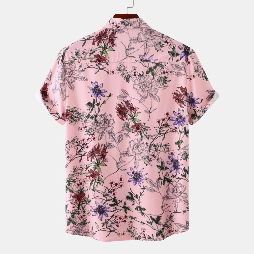 Men's Plus Size Floral Print Short Sleeve Button Down Casual Shirt | Tampa Bay Discounts