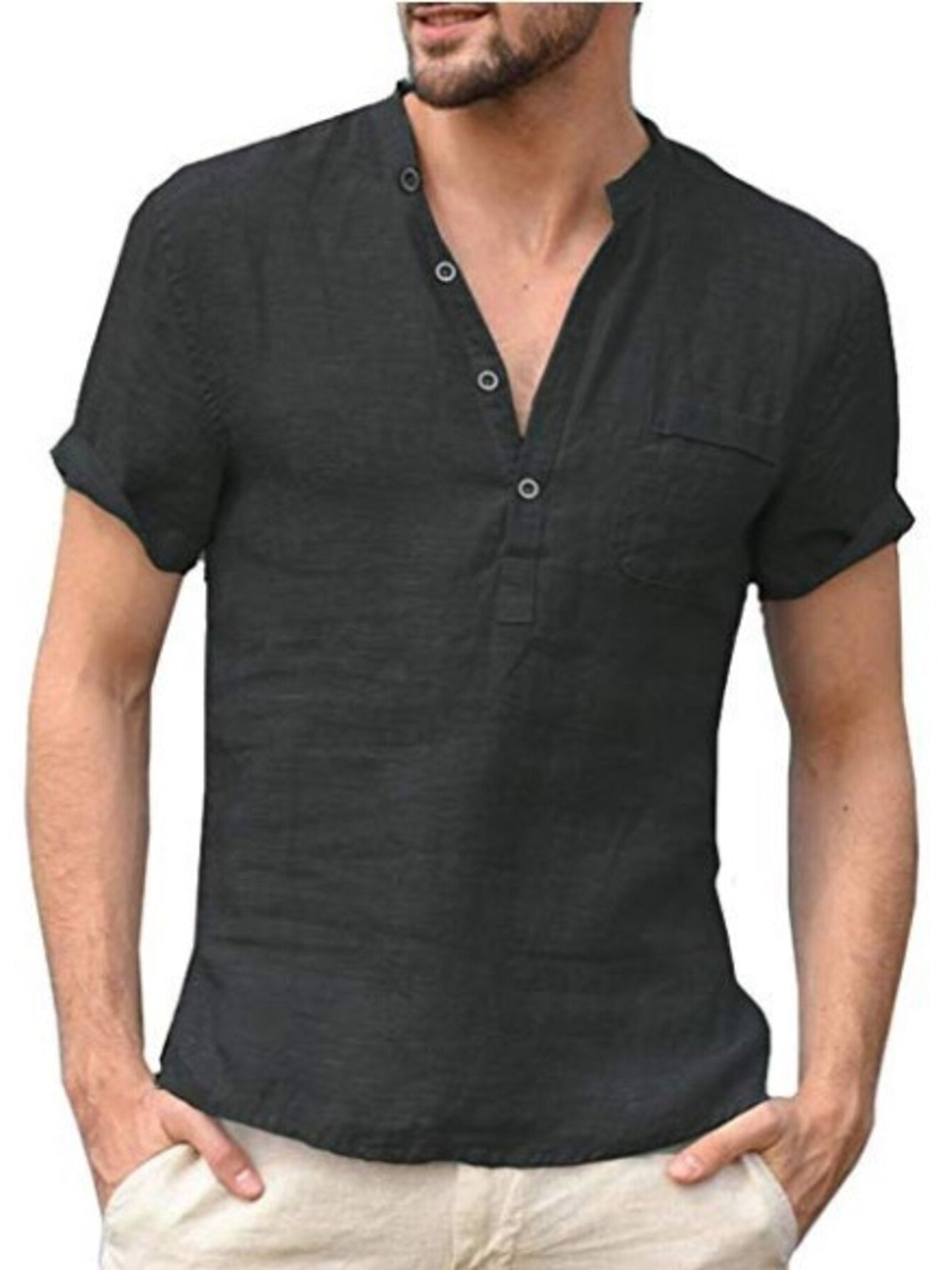 Men's Full Size Casual Solid Color Button Detail Shirt Plus Size | Tampa Bay Discounts