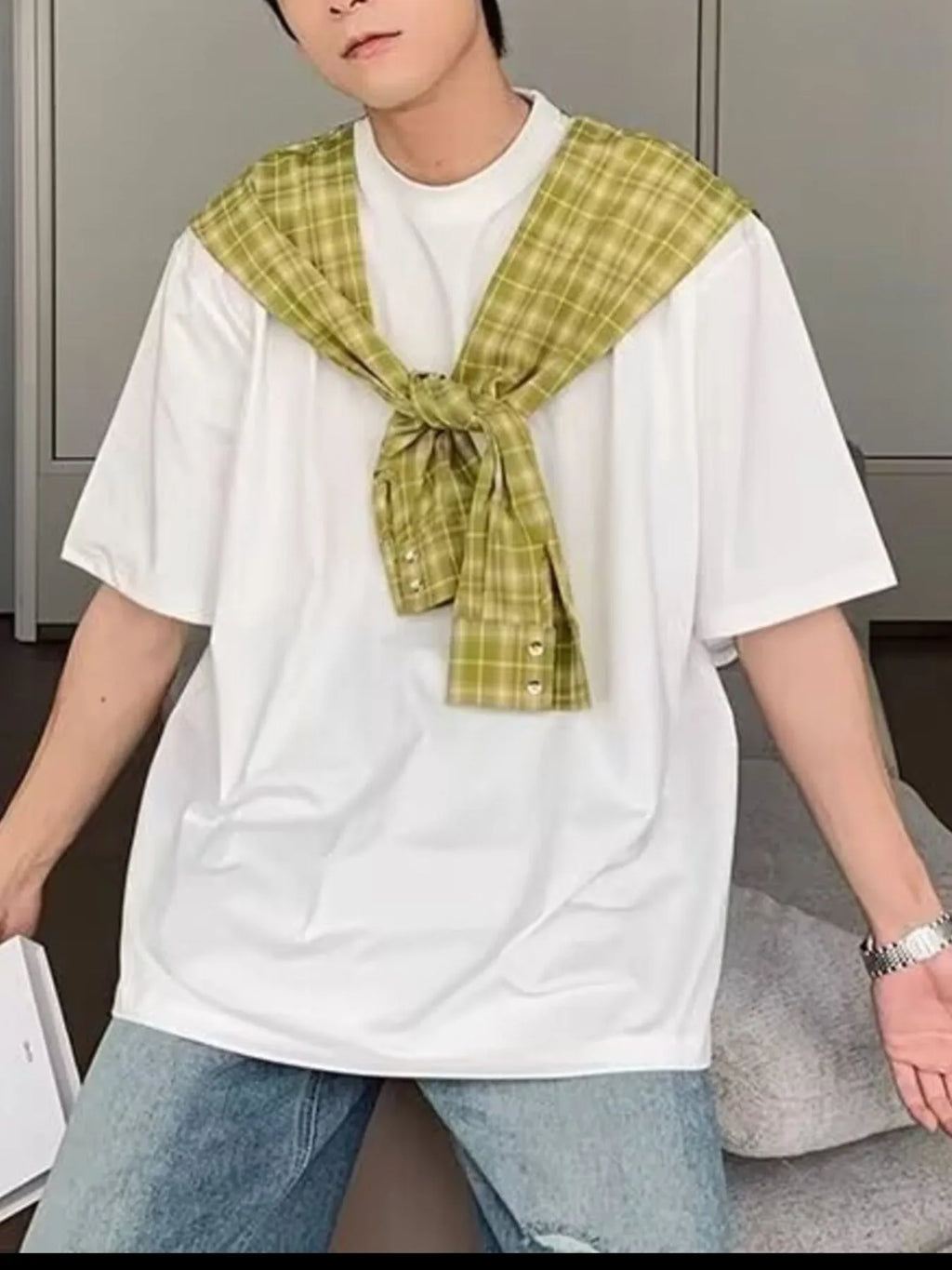 Men's Full Size Oversized T-Shirt with Plaid Shawl Plus Size | Tampa Bay Discounts