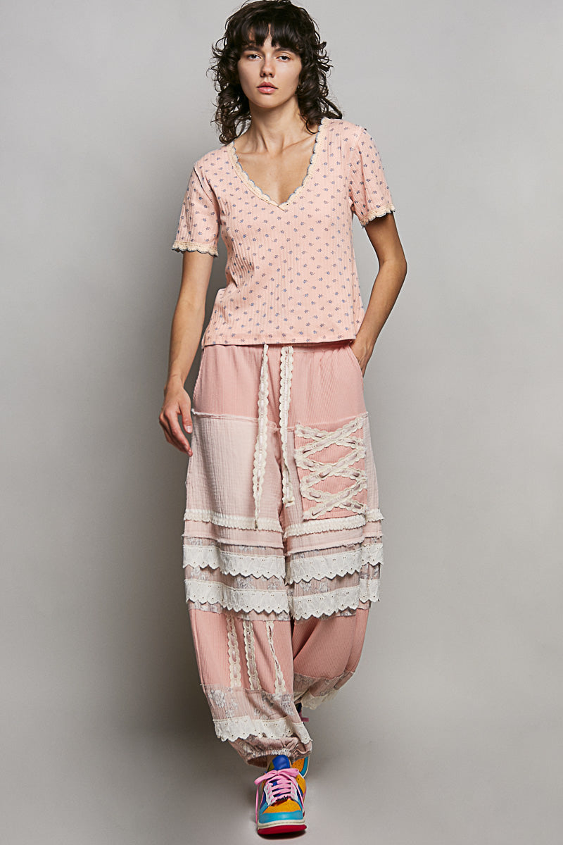 pol-floral-v-neck-short-sleeve-rib-t-shirt image 5