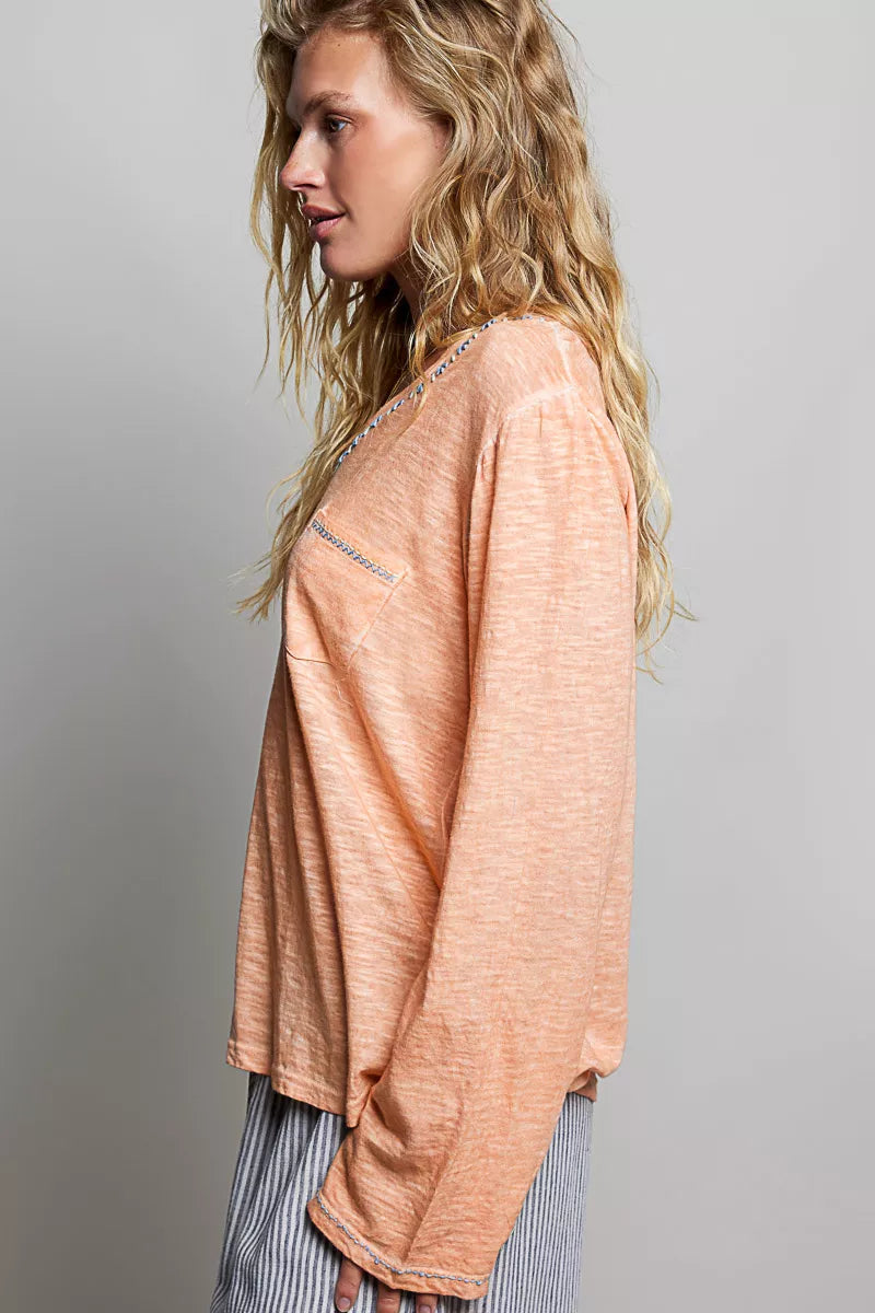 pol-contrast-stitch-v-neck-lightweight-knit-long-sleeve-top-1 image 2
