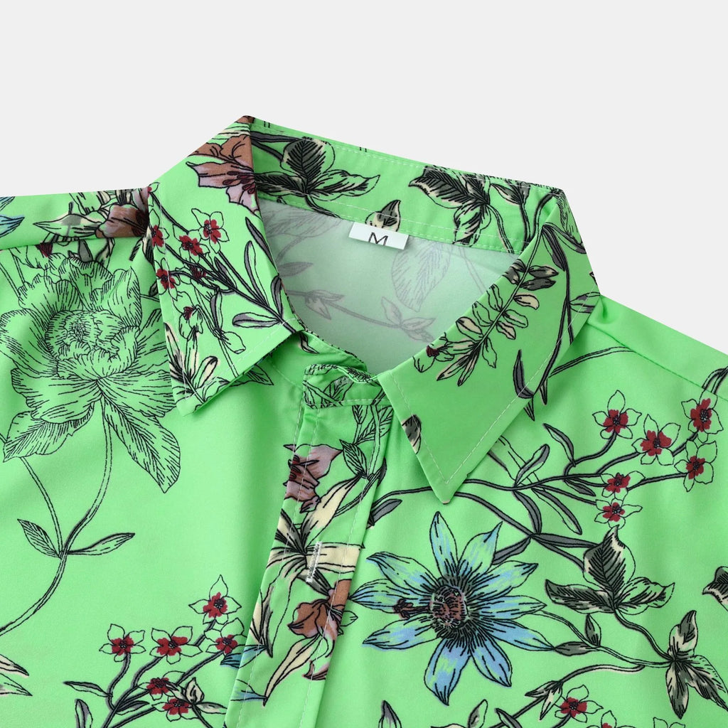 Men's Plus Size Floral Print Short Sleeve Button Down Casual Shirt | Tampa Bay Discounts
