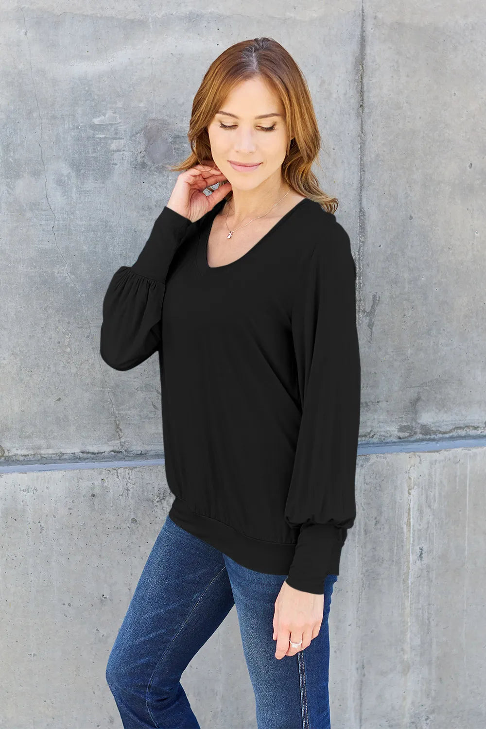 basic-bae-full-size-v-neck-lantern-sleeve-top image 10