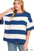 zenana-french-terry-striped-exposed-seam-top-2 image 1