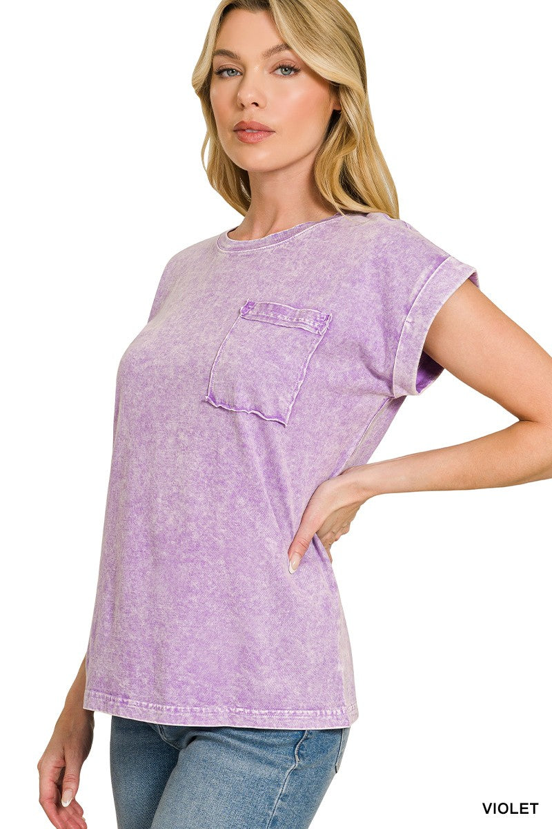 zenana-halo-snow-washed-cuffed-short-sleeve-tee image 2