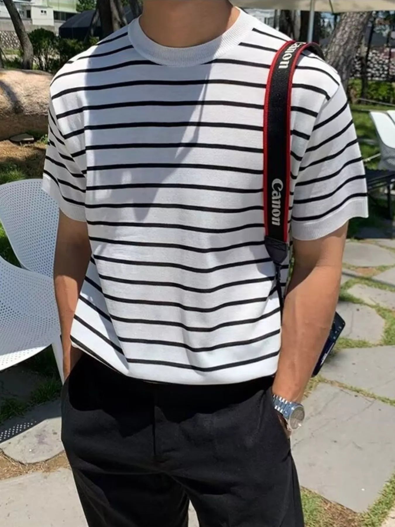 Men's Striped Round Neck Short Sleeve T-Shirt | Tampa Bay Discounts