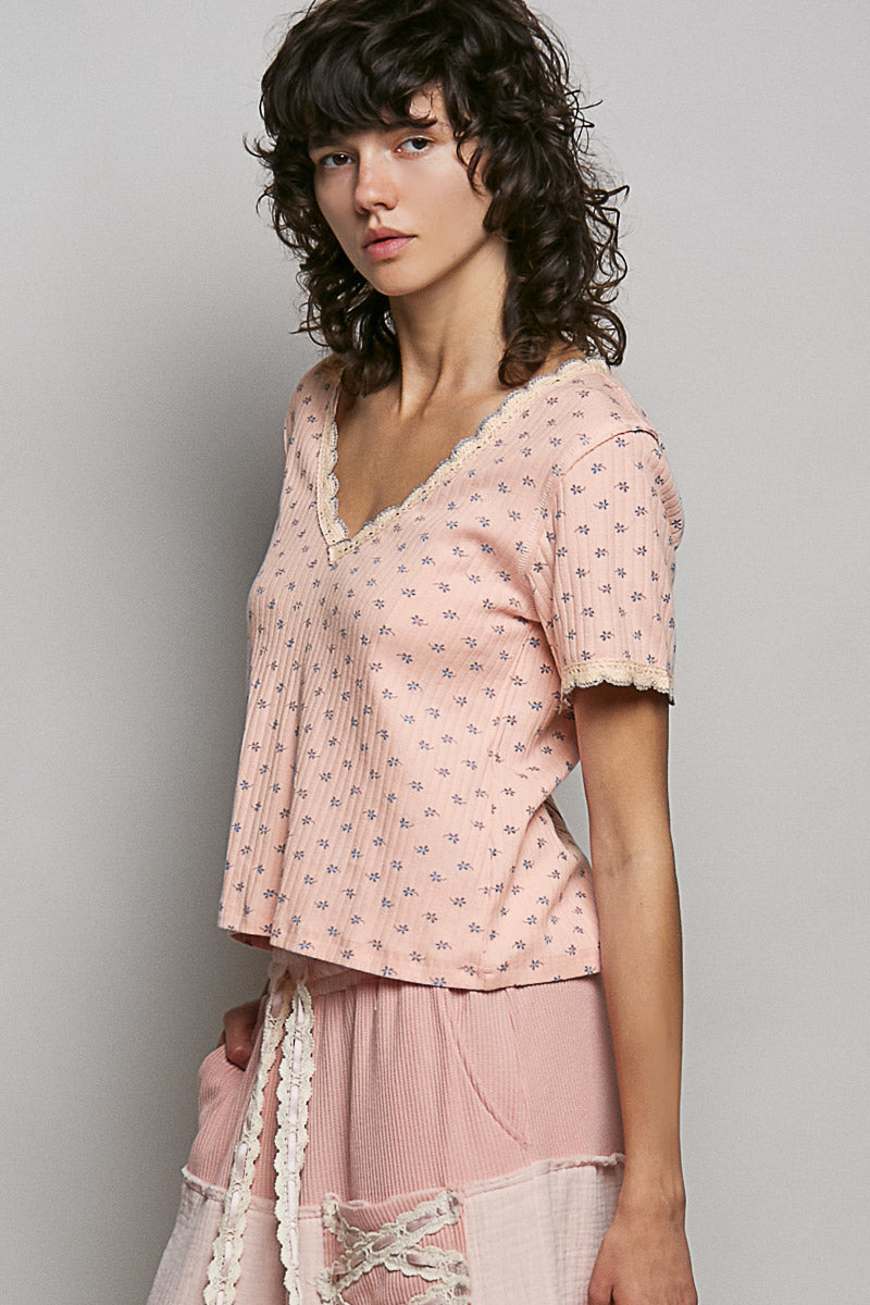 pol-floral-v-neck-short-sleeve-rib-t-shirt image 3