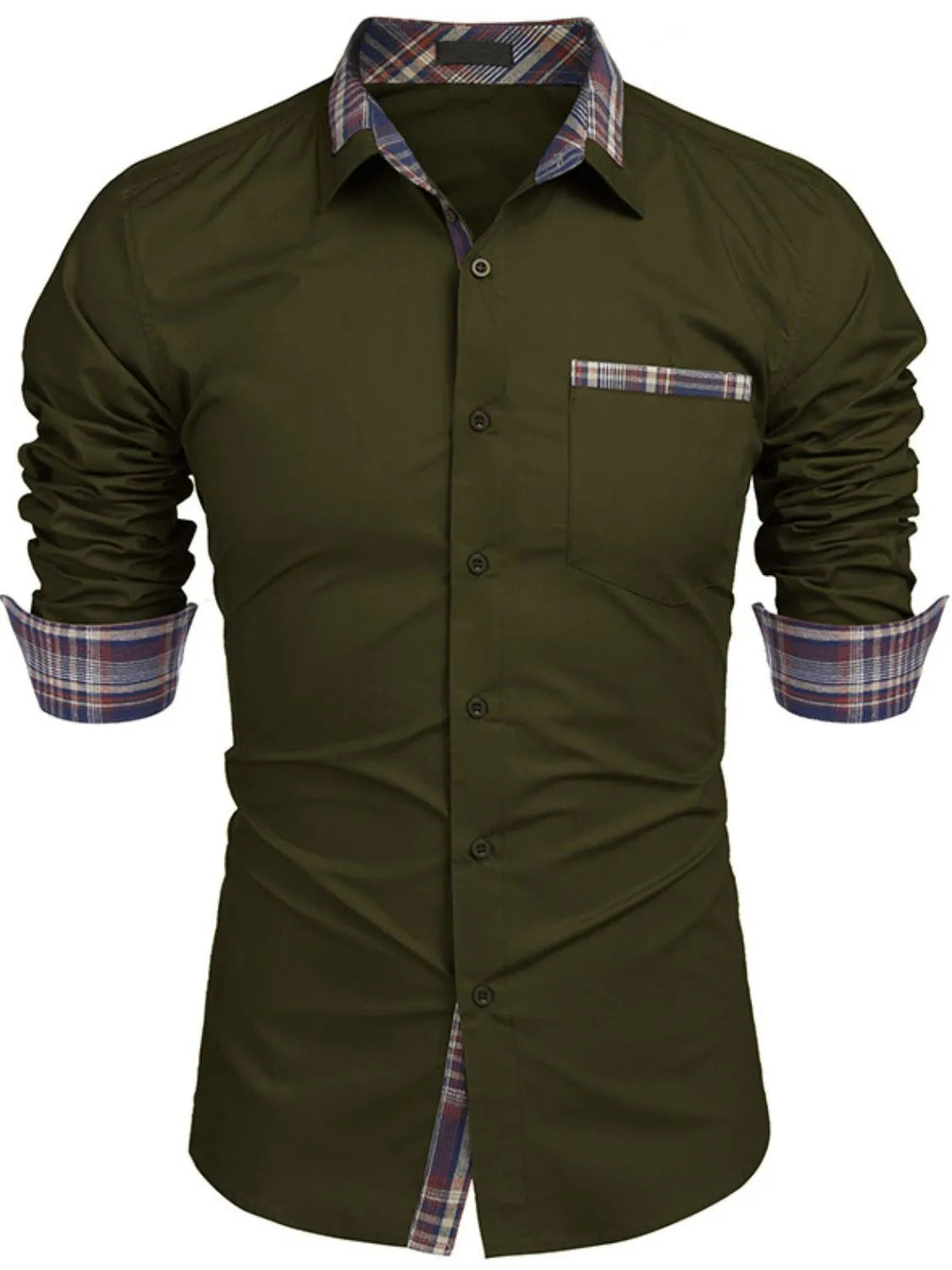 Men's Plaid Collared Neck Long Sleeve Shirt | Tampa Bay Discounts