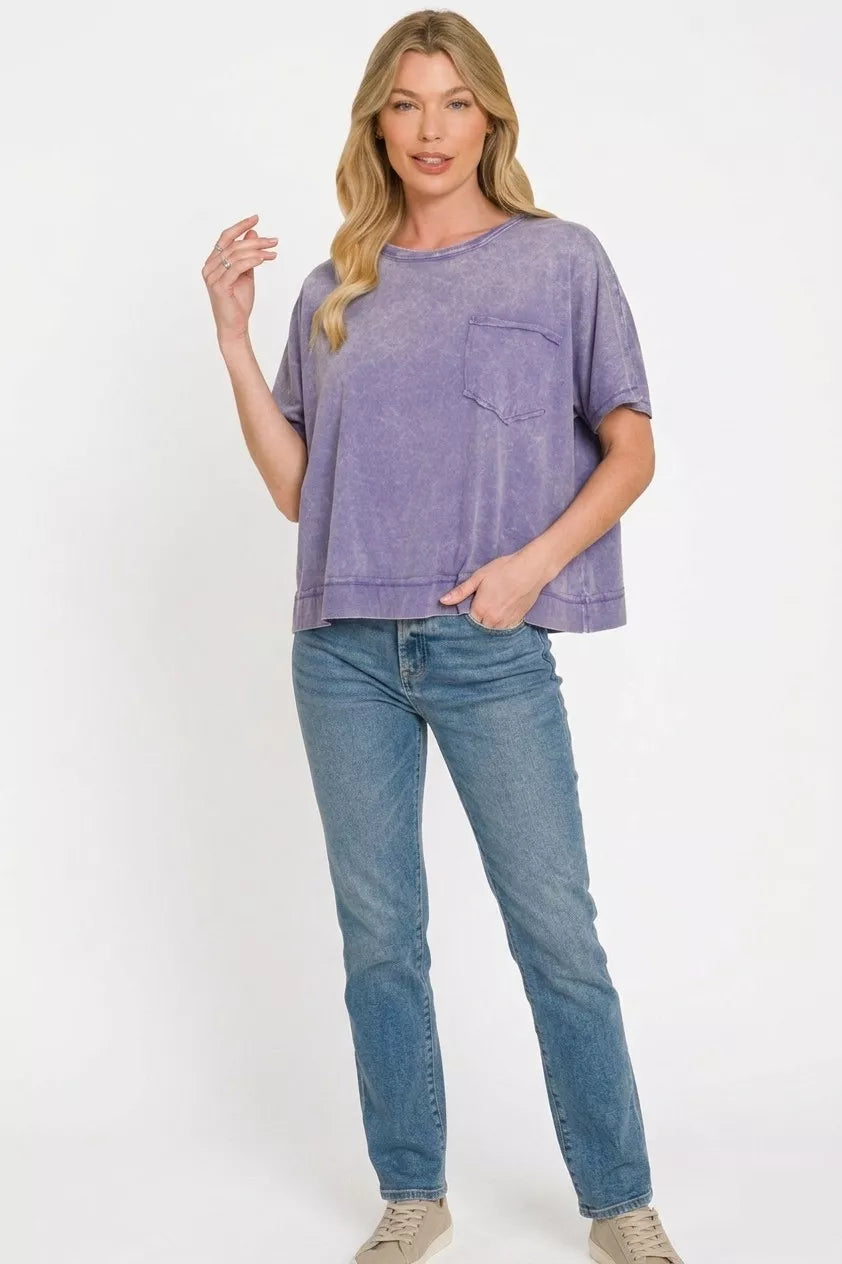 zenana-acid-washed-round-neck-short-sleeve-oversized-t-shirt-2 image 2