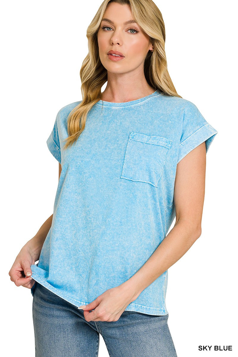zenana-halo-snow-washed-cuffed-short-sleeve-tee-3 image 1