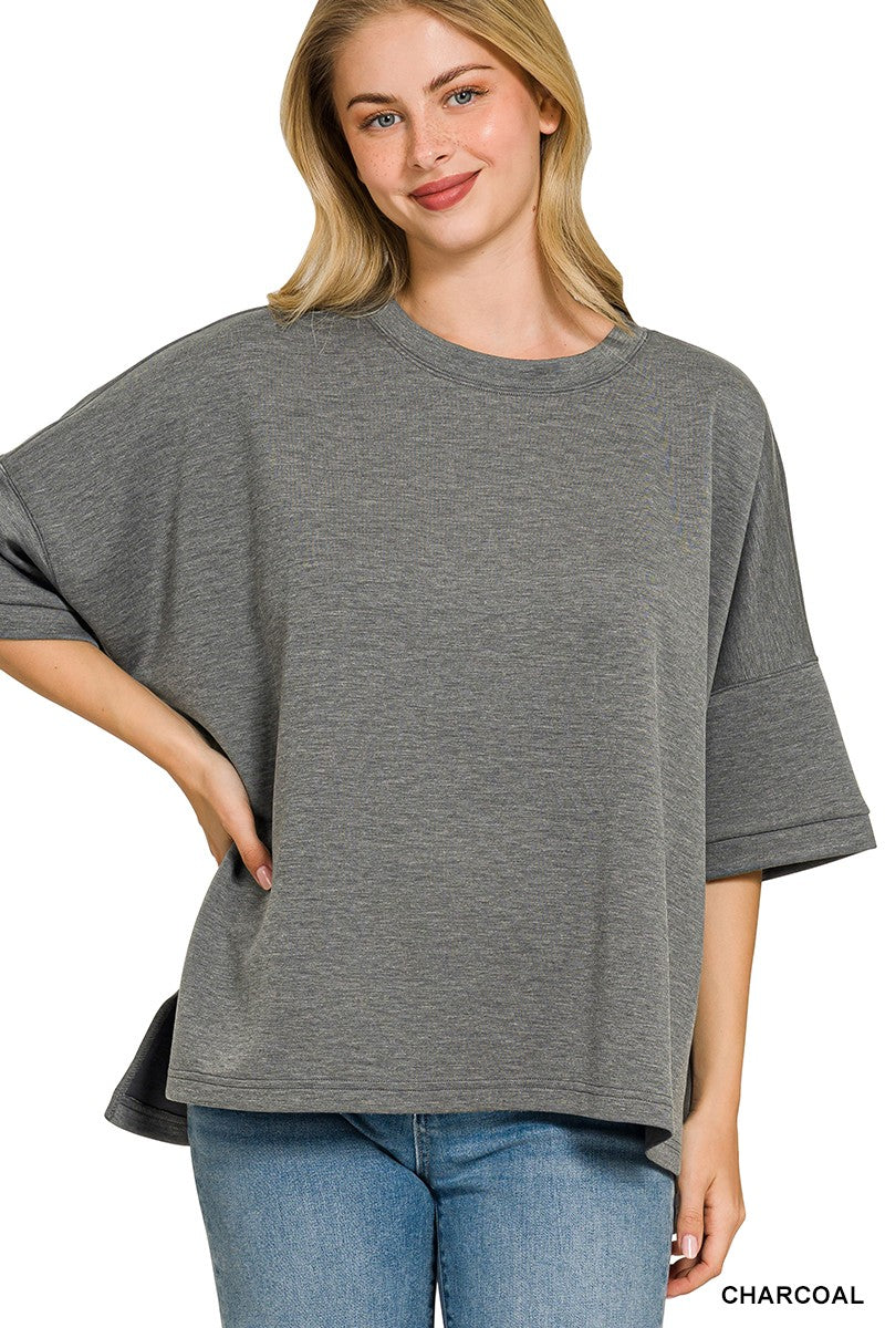 zenana-full-size-scuba-round-neck-top-with-side-slits-plus-size-3 image 1