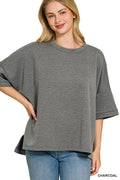 zenana-full-size-scuba-round-neck-top-with-side-slits-plus-size-3 image 1