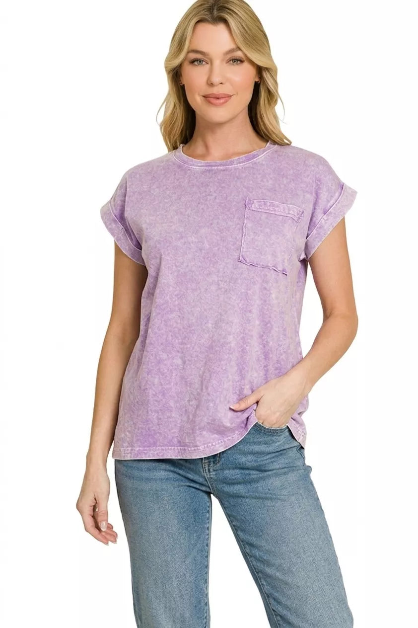 zenana-halo-snow-washed-cuffed-short-sleeve-tee image 3