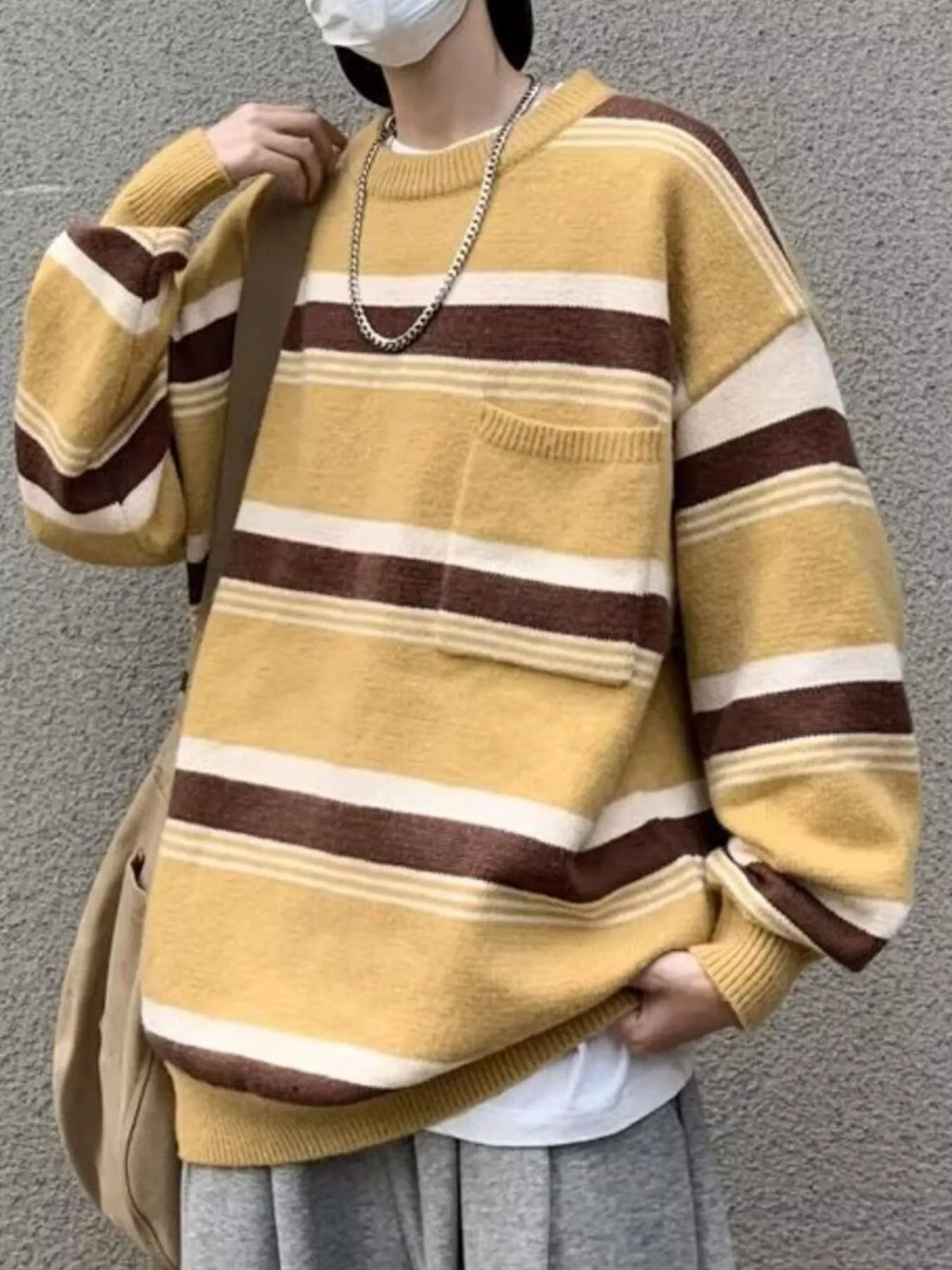 Men's Striped Knit Dropped Shoulder Sweater | Tampa Bay Discounts