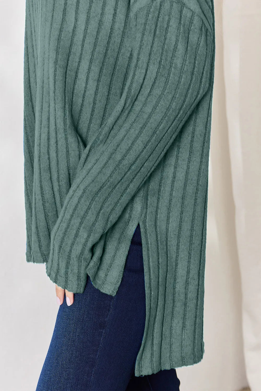 basic-bae-full-size-ribbed-half-button-long-sleeve-high-low-t-shirt image 11