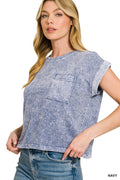 zenana-halo-snow-washed-cotton-cuffed-short-sleeve-top-1 image 1