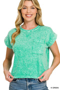 zenana-halo-snow-washed-cotton-cuffed-short-sleeve-top-2 image 1