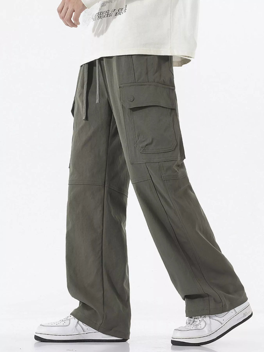 Men's Full Size Drawstring Cargo Wide Leg Pants Plus Size | Tampa Bay Discounts