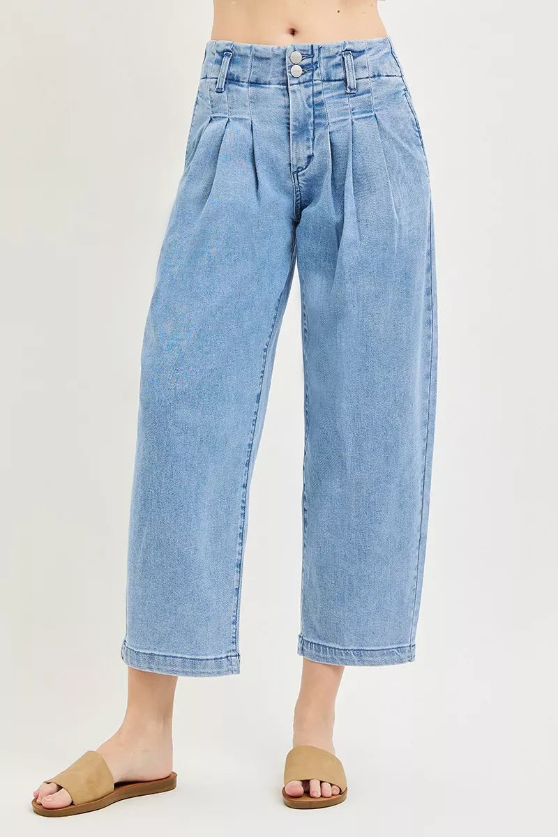 risen-slouchy-crop-barrel-pleated-jeans Image 1