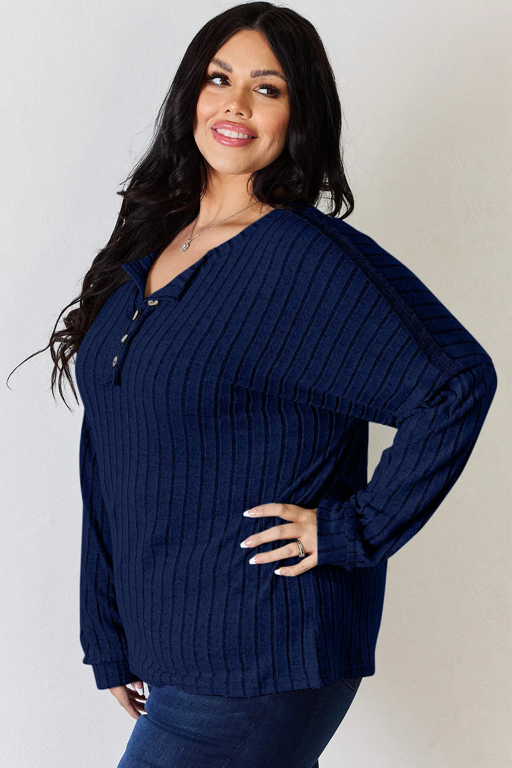 basic-bae-full-size-ribbed-half-button-long-sleeve-t-shirt image 12