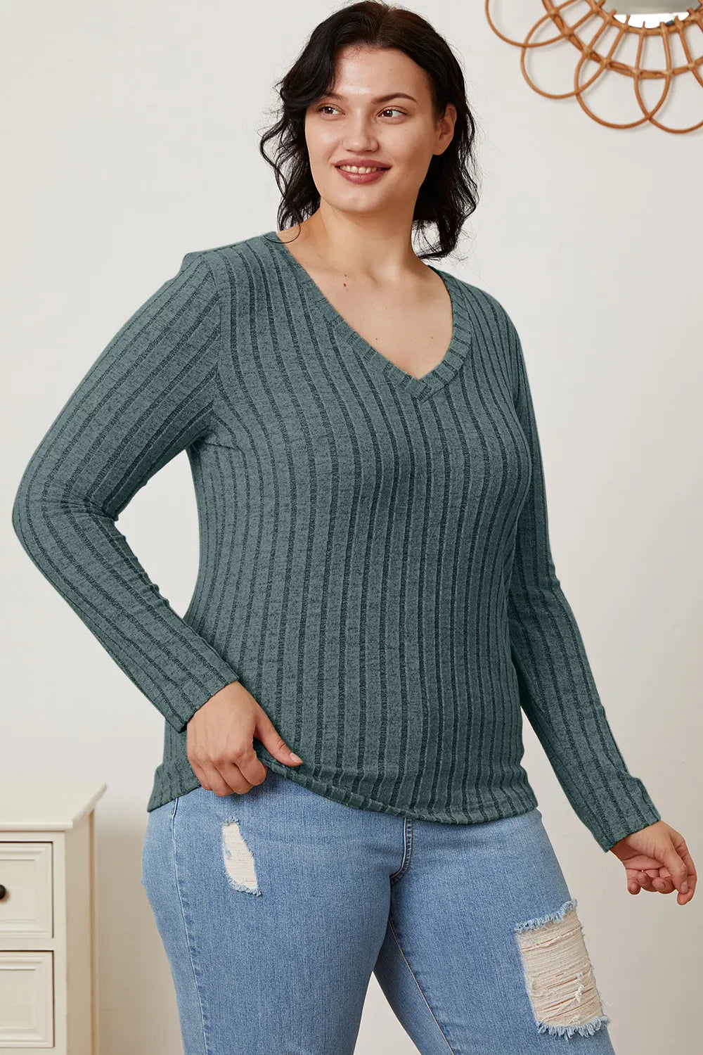 basic-bae-full-size-ribbed-v-neck-long-sleeve-t-shirt image 16