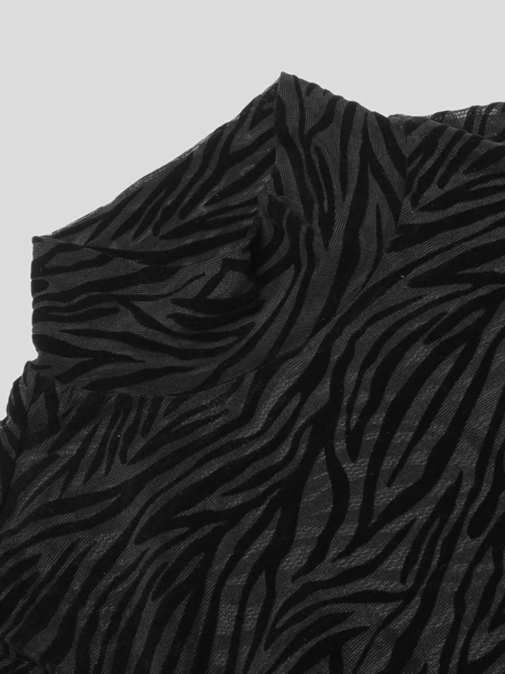 Men's Zebra Print Mock Neck Long Sleeve Mesh Top | Tampa Bay Discounts