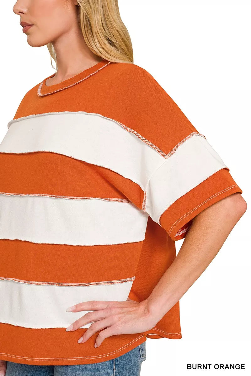 zenana-french-terry-striped-exposed-seam-top-1 image 3