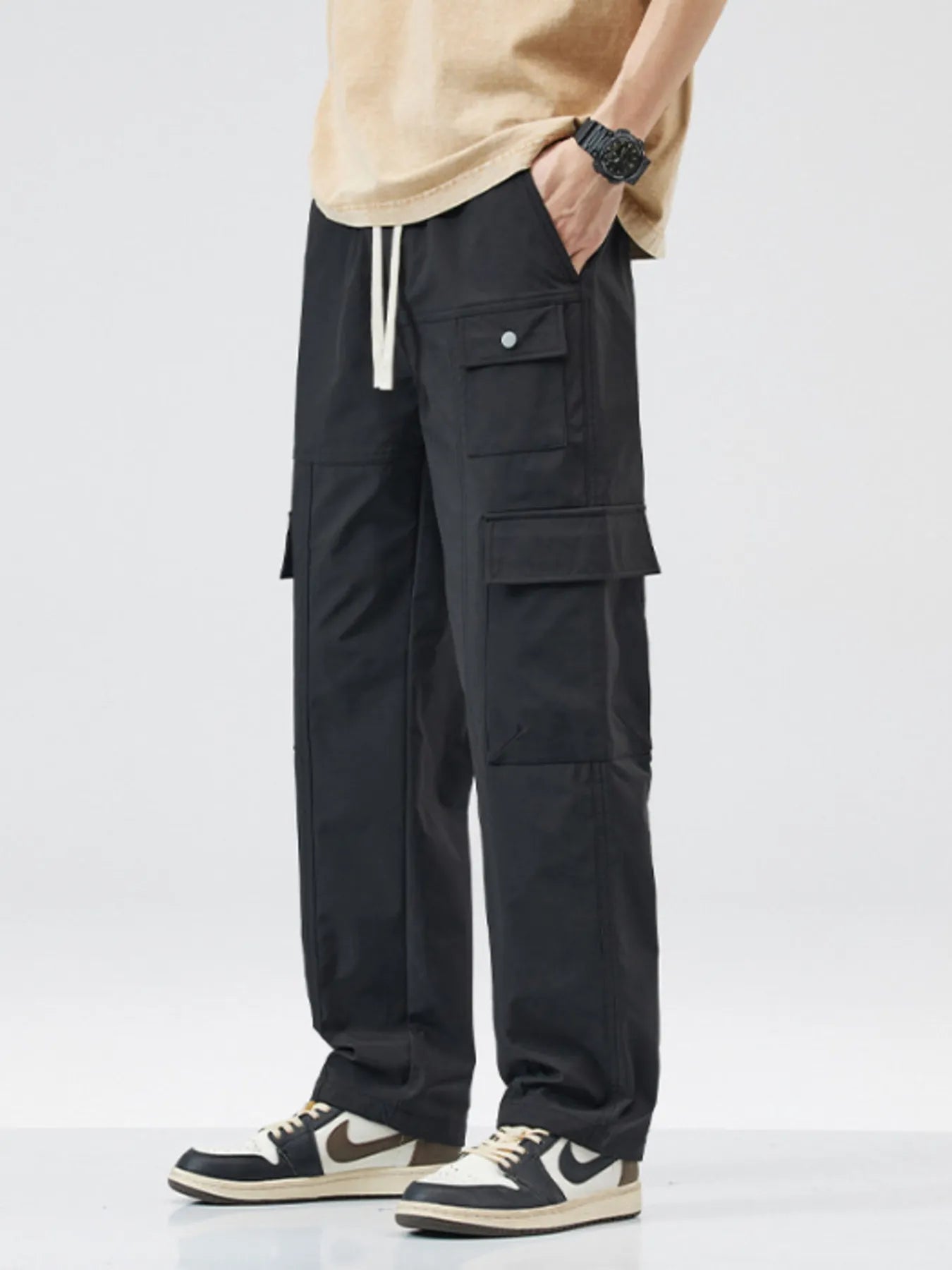 Men's Full Size Relaxed Fit Cargo Pants with Drawstring Plus Size | Tampa Bay Discounts