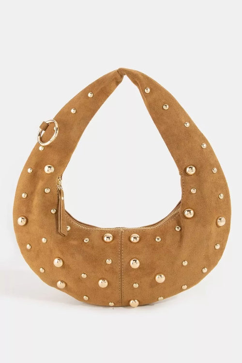 fame-dome-studded-chrome-crescent-hand-bag 1