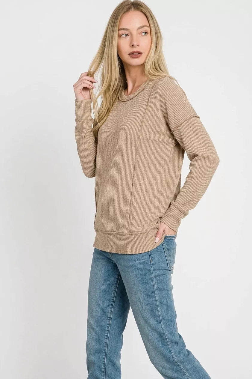 zenana-corded-rib-long-sleeve-round-neck-top image 2