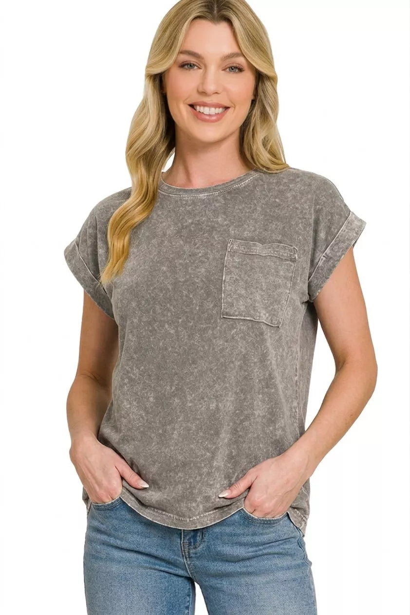 zenana-halo-snow-washed-cuffed-short-sleeve-tee-1 image 2