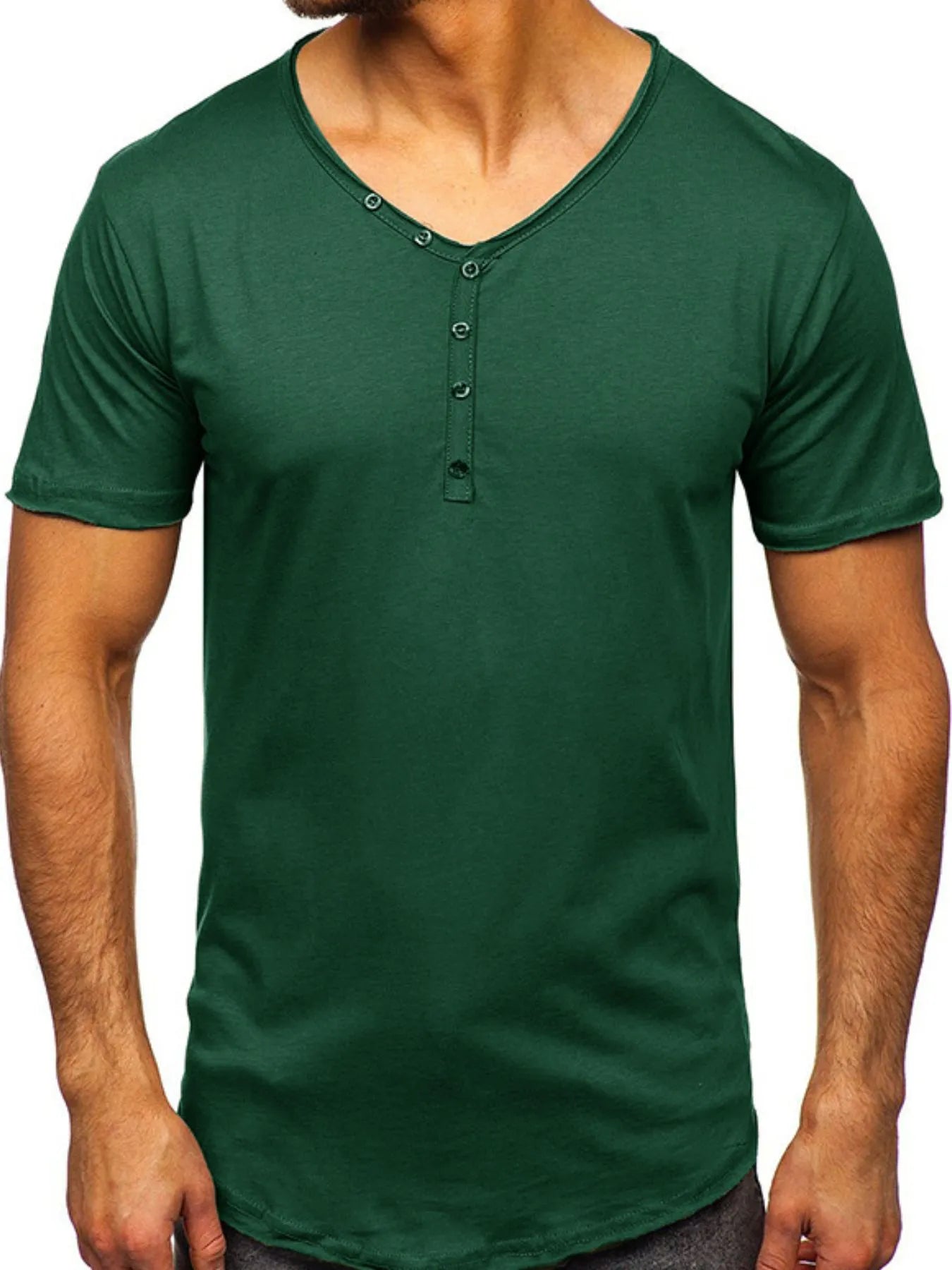 Men's V-Neck Henley Polo T-Shirt | Tampa Bay Discounts