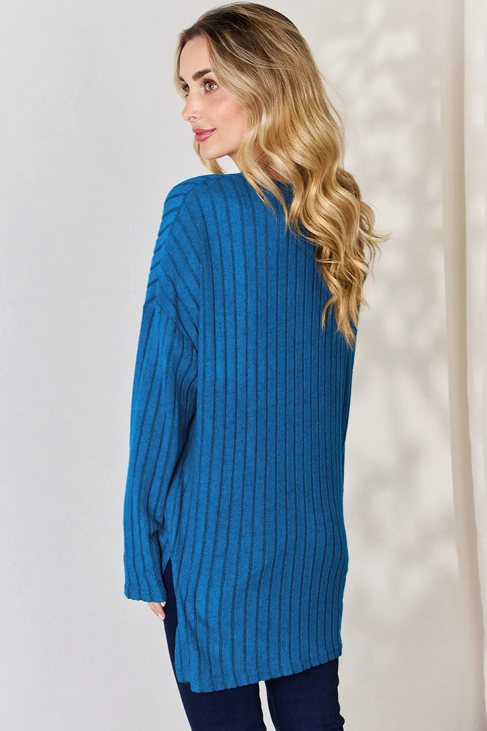 basic-bae-full-size-ribbed-half-button-long-sleeve-high-low-t-shirt image 3