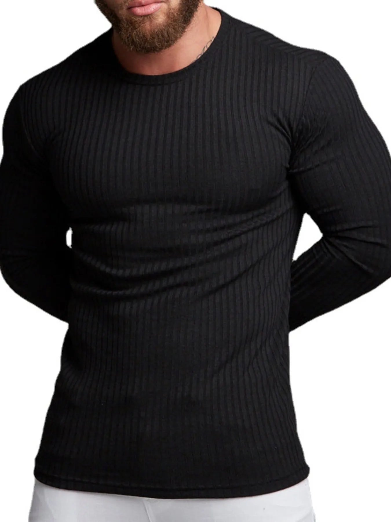 Men's Ribbed Round Neck Long Sleeve T-Shirt | Tampa Bay Discounts