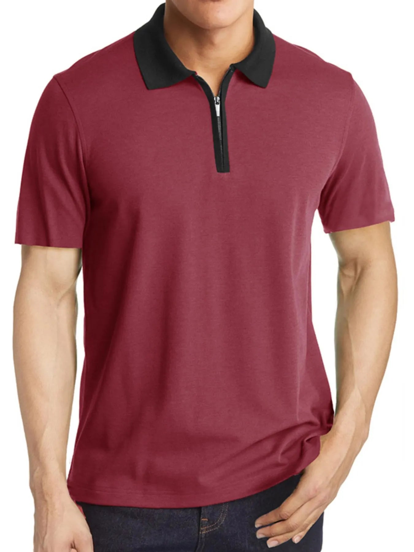 Men's Contrast Collar Quarter-Zip Polo Shirt | Tampa Bay Discounts