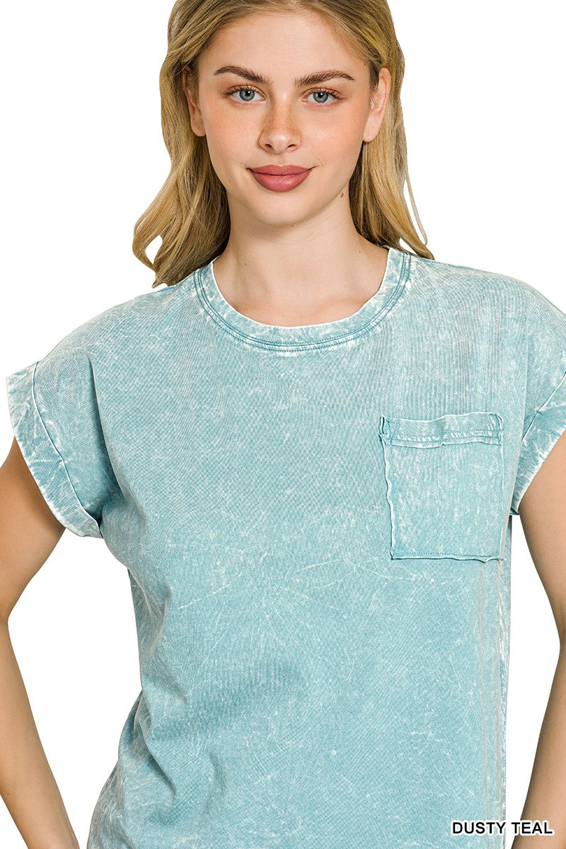 zenana-full-size-crinkle-washed-round-neck-folded-short-sleeve-tee-plus-size-4 image 4