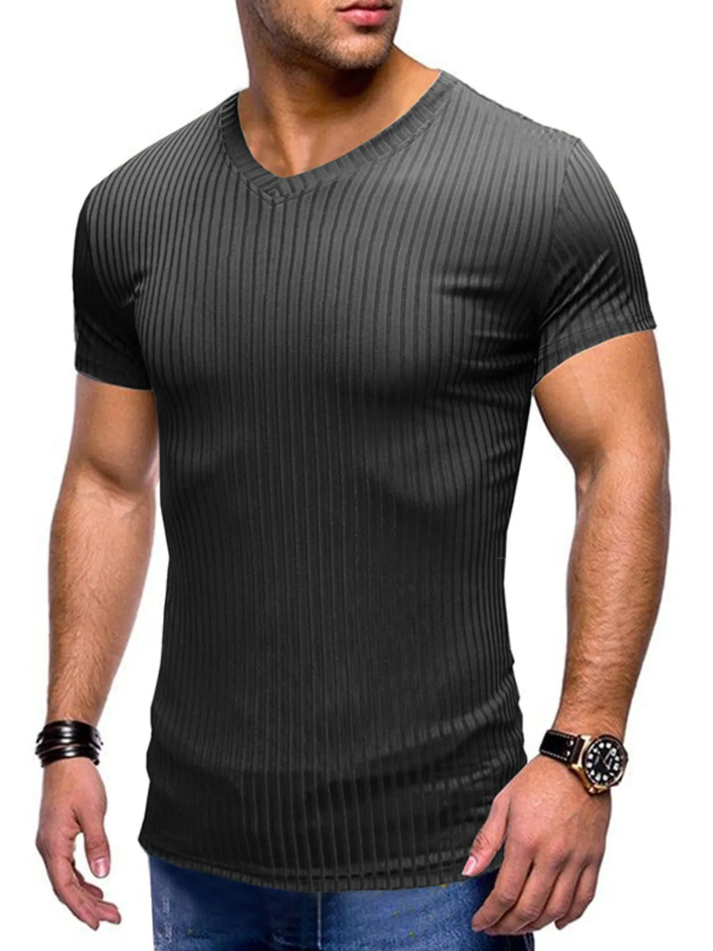 Men's Ribbed Short Sleeve Slim Fit T-Shirt | Tampa Bay Discounts