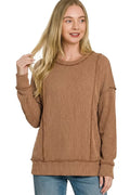 zenana-corded-rib-long-sleeve-round-neck-top-2 image 1