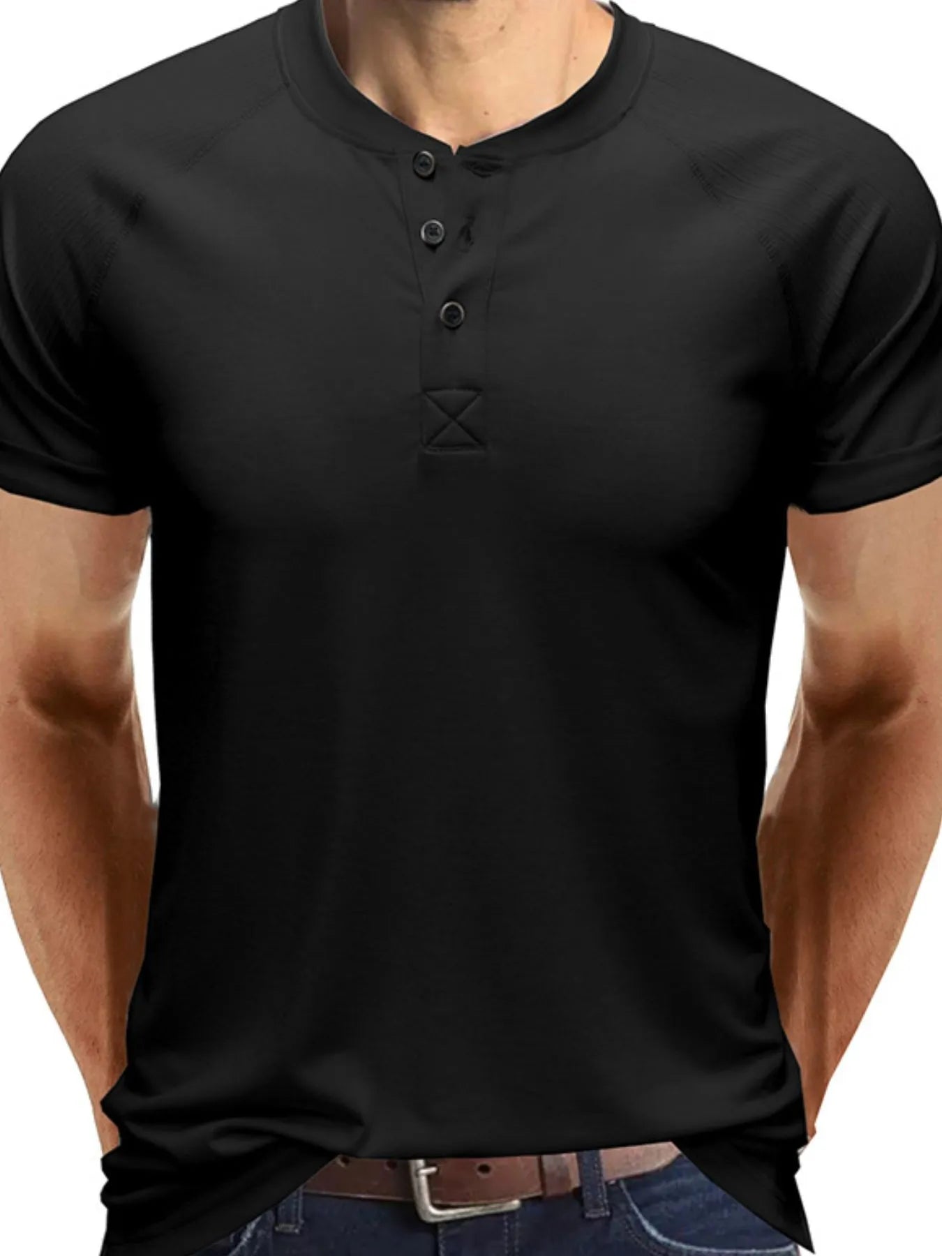 Men's Short Sleeve Henley Button Top | Tampa Bay Discounts