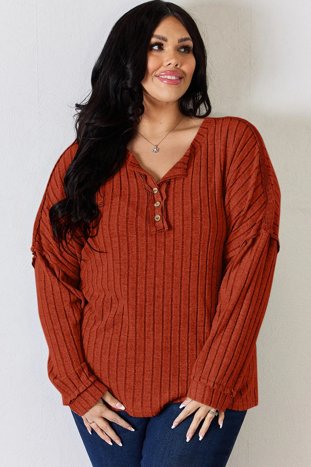 basic-bae-full-size-ribbed-half-button-long-sleeve-t-shirt image 5