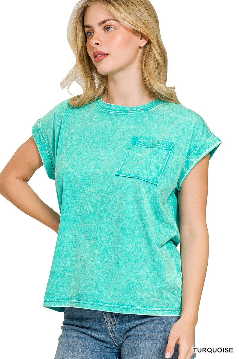 zenana-full-size-crinkle-washed-round-neck-folded-short-sleeve-tee-plus-size image 1
