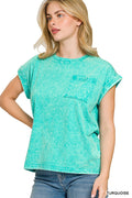 zenana-full-size-crinkle-washed-round-neck-folded-short-sleeve-tee-plus-size image 1