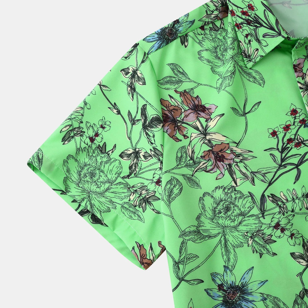 Men's Plus Size Floral Print Short Sleeve Button Down Casual Shirt | Tampa Bay Discounts
