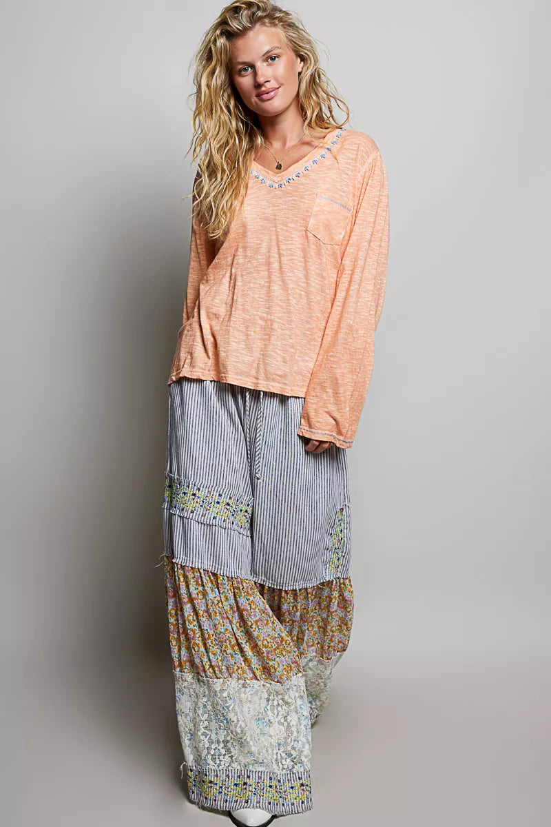 pol-contrast-stitch-v-neck-lightweight-knit-long-sleeve-top-1 image 5