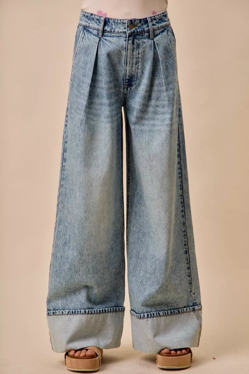 so-me-mid-rise-plated-wid-leg-denim-jean Image 1